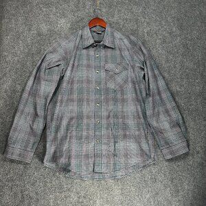ExOfficio Shirt  Mens Medium Sleeve Button Up Pocket Blue PInk Check Long Sleeve